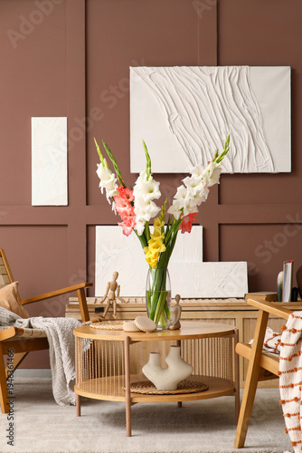 Wicker armchairs, table and...