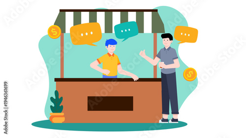 A professional presenting at a commercial booth during a trade fair exhibition