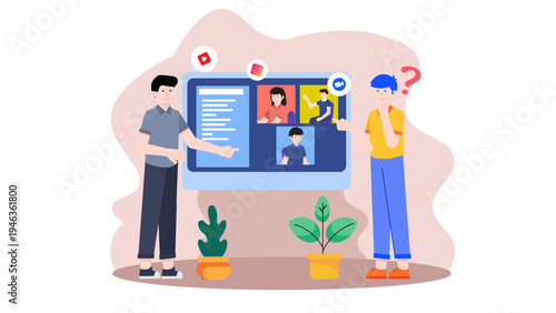 Professionals conducting a digital consumer survey and market analysis on a large display