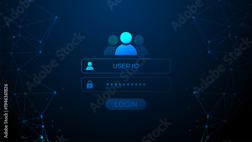 Personal data protection and secured internet access. Secure login interface with user id password and digital network background. Cyber security concept.