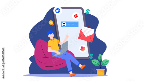 Social media manager managing digital advertising campaigns and online marketing content