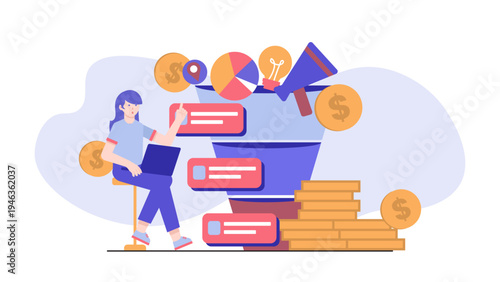 Visual representation of a marketing sales funnel for business conversion