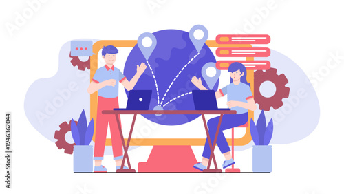 Global team connecting through a digital platform for a worldwide conference