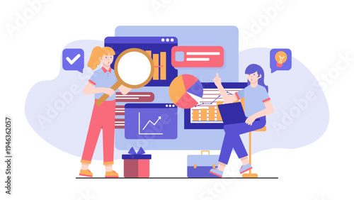 Analysts using tools to study market trends and consumer behavior survey