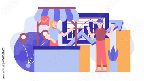 Promotional booth and stand for showcasing commercial products at a trade fair