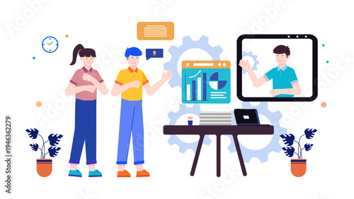 IT support team providing technical assistance and helpdesk solutions via video call for business optimization