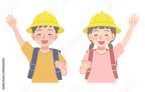 手を上げるランドセルを背負った小学生のイラスト