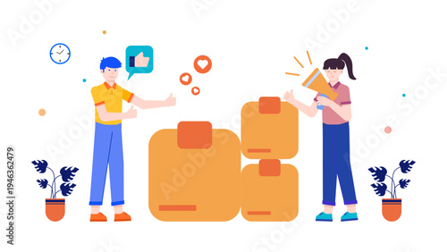 Social media influencer promoting business products and logistics through digital channels