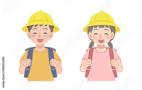 ランドセルを背負う笑顔の小学生のイラスト