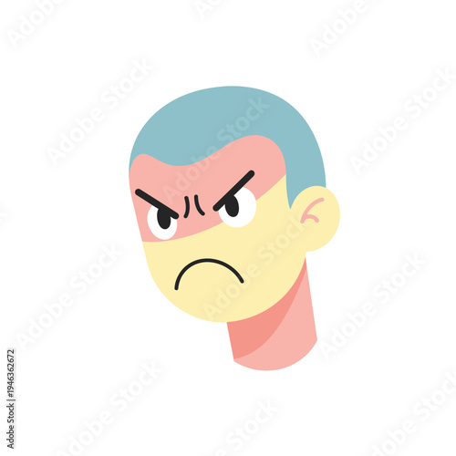 Angry Man Face Icon, Frustrated Expression, Aggressive Mood, Cartoon Style