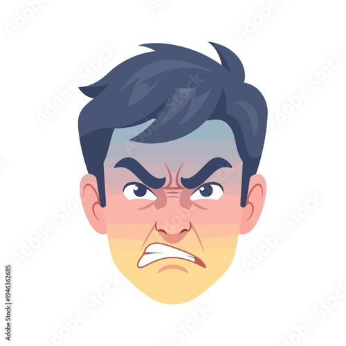 Angry Man Face Expression, Frustrated Person Emotion, Aggressive Mood