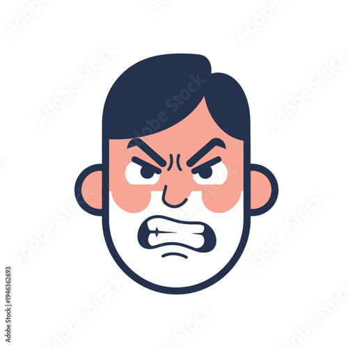 Angry Man Face Icon, Frustrated Expression, Red Cheeks, Negative Emotion