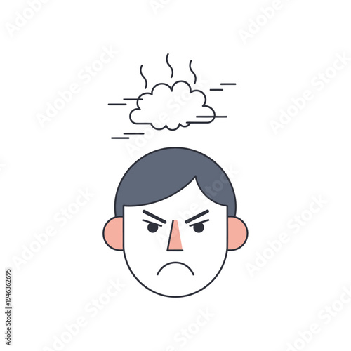 Angry man face with steam coming from head, flat design illustration
