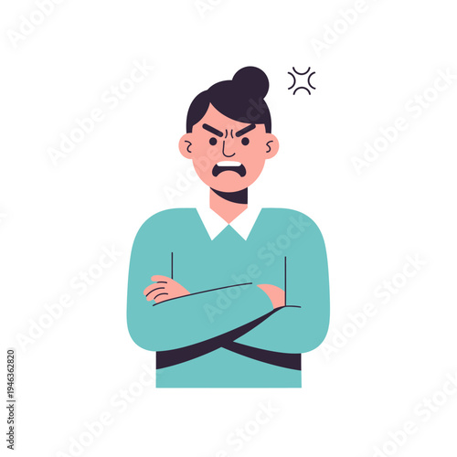 Angry Woman Crossed Arms, Frustrated Expression, Frustration Emotion, White Background