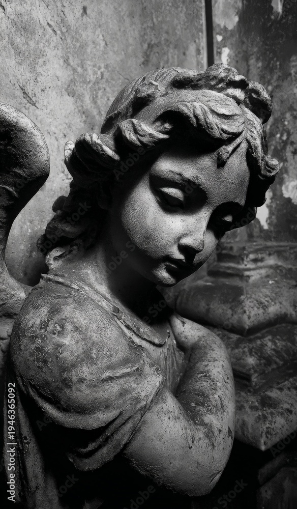 Obraz premium black and white close-up of an angel statue 
