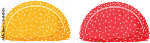 Sweet half moon pastries with sugar sprinkles illustration set, colorful dessert bakery food icons isolated on white background