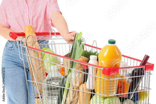 Woman with shopping cart fu...