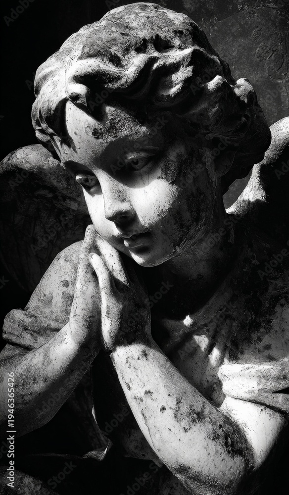 Obraz premium black and white close-up of an angel statue 