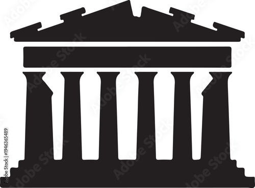 Greek temple with columns and triangular pediment roof architecture icon