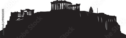 Silhouette of ancient greek temple on hilltop with columns  historic Acropolis landscape
