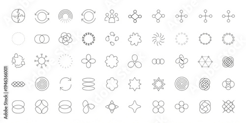 Collection of Abstract Geometric Line Icons representing Interconnection, Cycles, and Networks