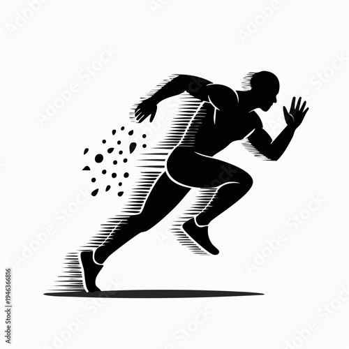 Black silhouette of a running man with motion lines and speed effect