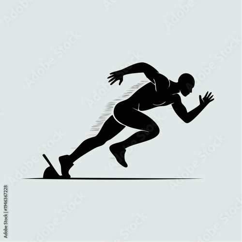 Black silhouette of a man sprinting with starting block