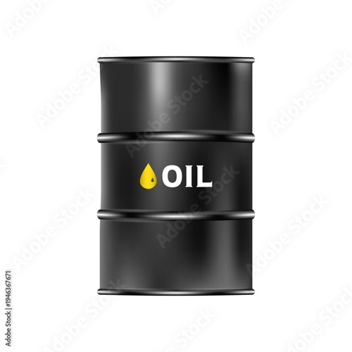 Black oil barrel isolated energy industry container. Petroleum oil drum industrial fuel storage template. 3d black oil barrel on transparent background