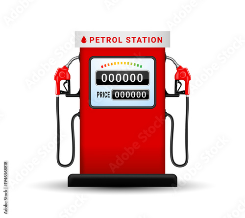 Petrol station pump with fuel nozzle. Gas station pump with fuel nozzle of petrol pump vector illustration. Gasoline, oil, fuel, diesel pump