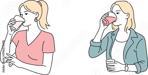 Young Woman Drinking Glass of Water, Concept of Healthy Daily Hydration, Morning Wellness Routine, Personal Healthcare Habits, and Thirst Refreshment Vector Illustration