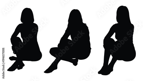 Three silhouetted women are crouching each in a slightly different pose