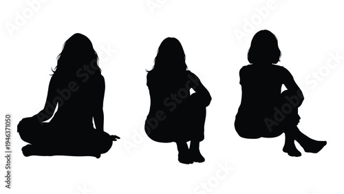 Three women are depicted in silhouette each seated and facing forward