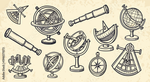 Vintage Navigation Instruments Collection Antique Scientific Tools Celestial Navigation Devices