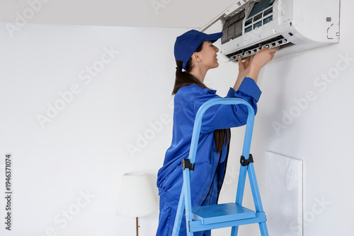 Female technician repairing...