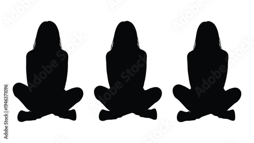 Three silhouetted figures of women sitting cross legged in a row