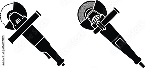 Black silhouette icons of two angle grinders on a white background with angle grinder with power tool with hand tool with graphic resource