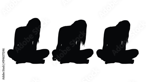 Three silhouetted figures of women sitting cross legged in a row