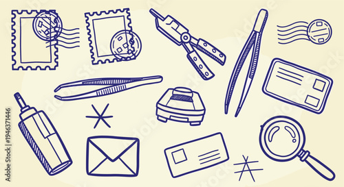 Hand Drawn Postal Service Icons and Symbols Collection