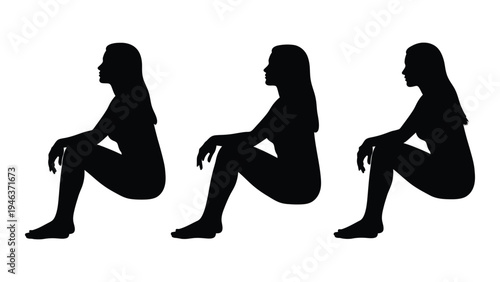 Three silhouettes of a woman in a squatting position showcasing different perspectives