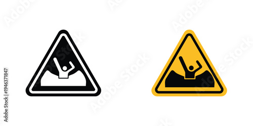 Mud warning signs in line art style on white background for graphic and web design.