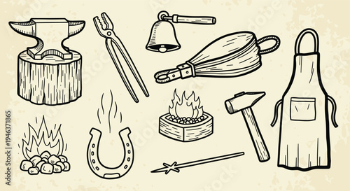 Blacksmith Tools and Forge Illustration Vintage Style