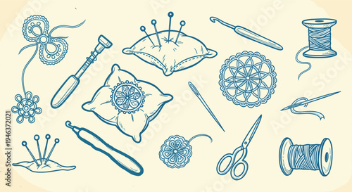 Sewing and crafting tools and supplies for handmade projects