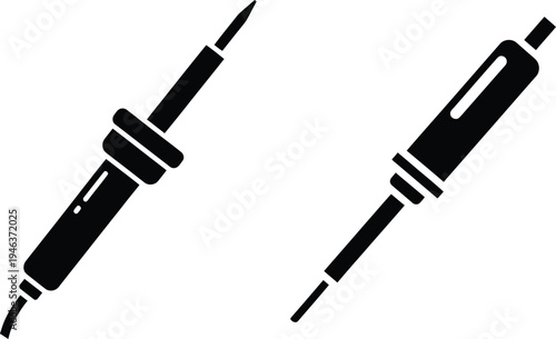 Black silhouette icons of two soldering iron tools on white background with power tool