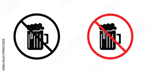 No alcohol signs in line art style on white background for graphic and web design.