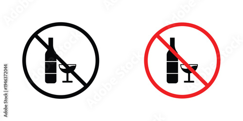 No alcohol signs in line art style on white background for graphic and web design.