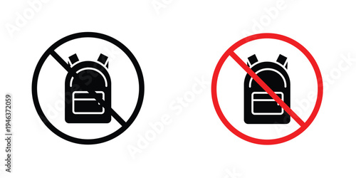 No backpacks allowed signs in line art style on white background for graphic and web design.