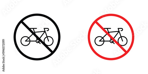No bicycle signs in line art style on white background for graphic and web design.