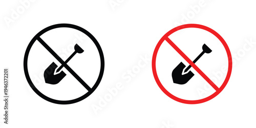 No digging signs in line art style on white background for graphic and web design.