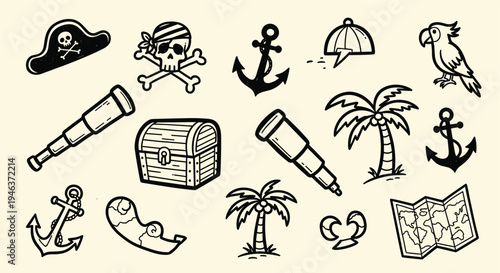 Pirate Treasure Map Adventure Icons Collection
