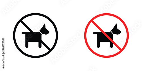 No dogs allowed signs in line art style on white background for graphic and web design.